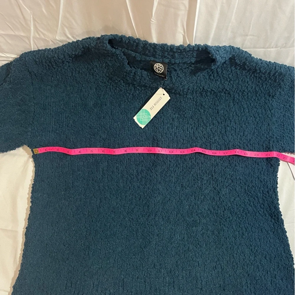 Bobeau Fannie Popcorn Teal Crew Neck Sweater - Picture 7 of 8